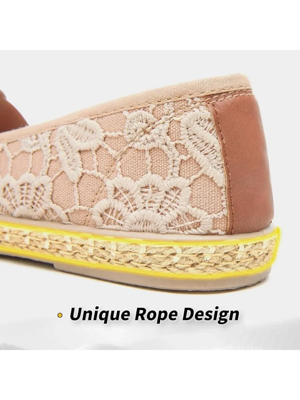Women's Brown Rubber Flower Embroidered Comfortable Round Toe Casual Ballet Flat
